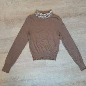 Milk & Honey Pearl Beaded Brown Turtle Neck Long Sleeve